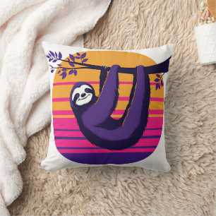 Chill Like a Sloth – Retro Sunset Sloth Throw Pillow