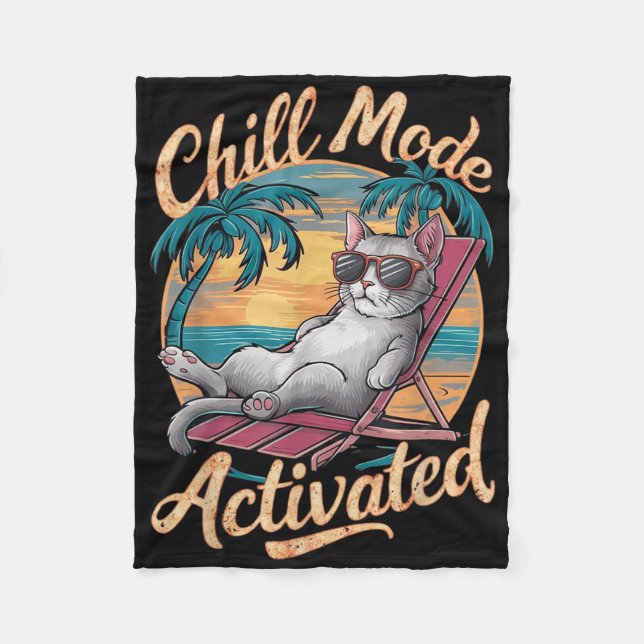 Chill Mode Activated Cat With Gles On Beach  Fleece Blanket (Front)