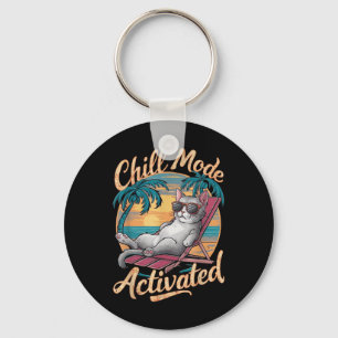 Chill Mode Activated Cat With Gles On Beach  Keychain