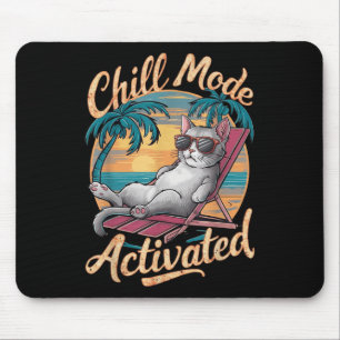 Chill Mode Activated Cat With Gles On Beach  Mouse Pad