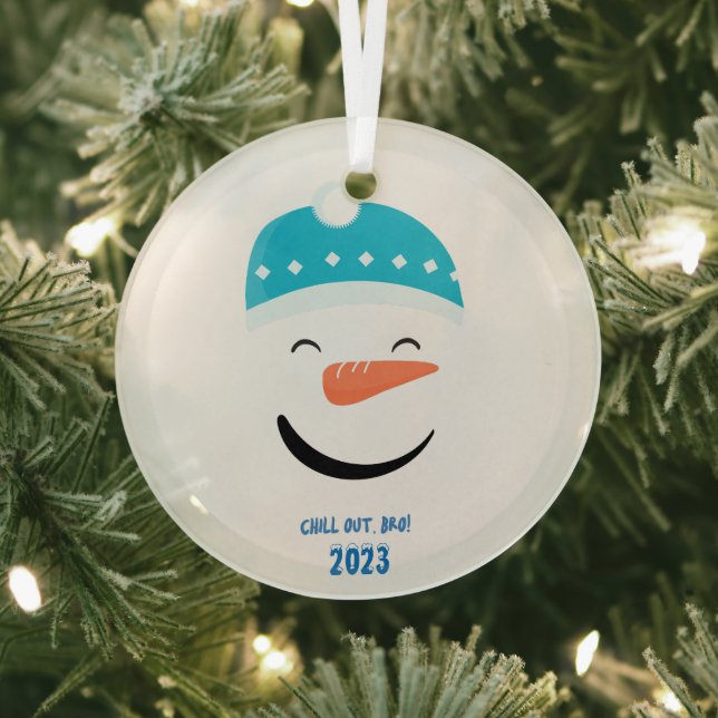 Chill Out Bro Snowman Glass Ornament (Insitu)