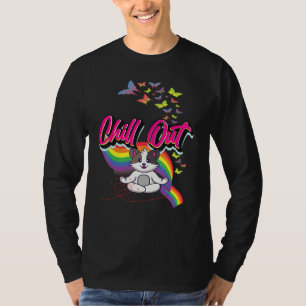 Chill Out Cute Cat Meditate Meditation Graphic   T-Shirt