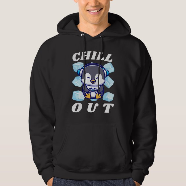 Chill Out Cute Penguin with Ice Cubes Hoodie (Front)