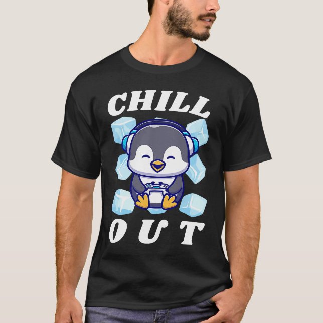 Chill Out Cute Penguin with Ice Cubes T-Shirt (Front)