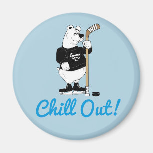 Chill Out! Hockey Polar Bear Hockey Magnet