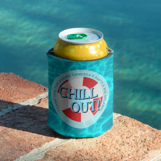 Chill out Swimming Pool Party red blue Custom Can Cooler (In Situ Pool)