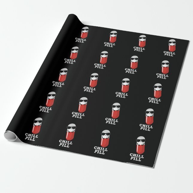Chill Pill Cool Medicine Pun Dark BG Wrapping Paper (Unrolled)
