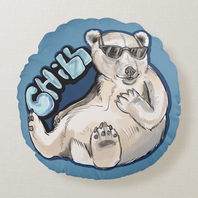 Chill Polar Bear Round Pillow (Front)