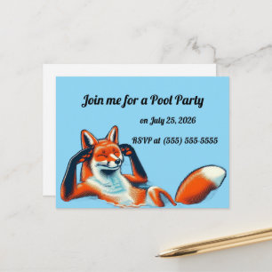 Chill Red Fox in a Pool Party RSVP Postcard
