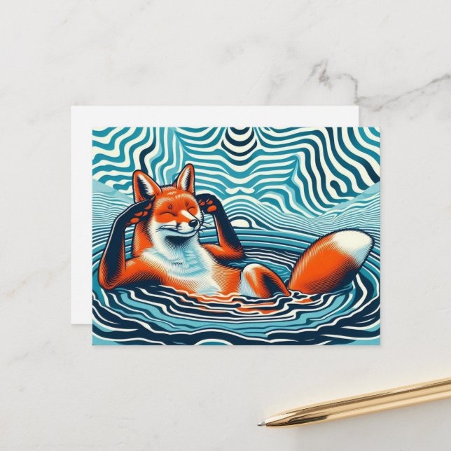Chill Red Fox in a Pool Postcard (Front/Back In Situ)
