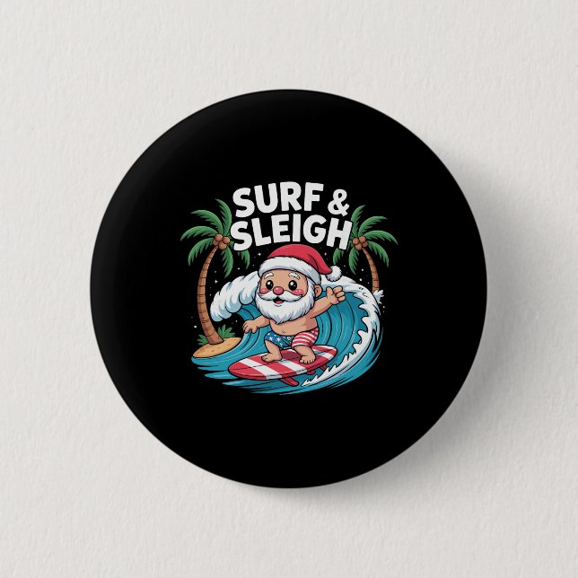 Chill Santa Surfing In Tropical Beach  2 Inch Round Button (Front)