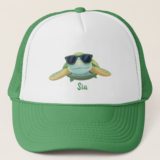 Chill Sea Turtle with Sunglasses Trucker Hat (Front)