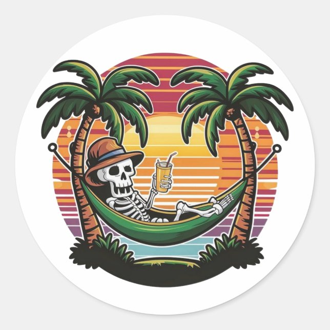 Chill Skeleton Beach Sticker  (Devant)