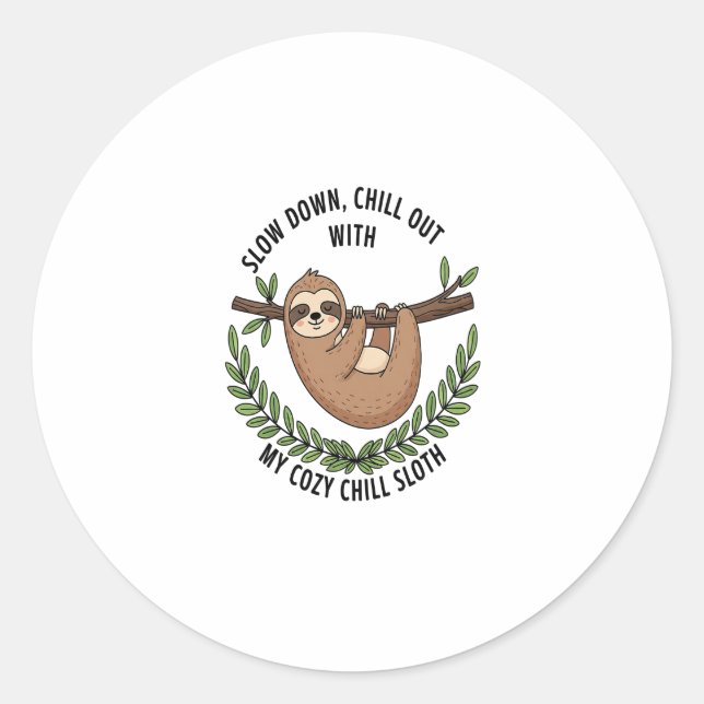Chill Sloth, USA Animal Classic Round Sticker (Front)