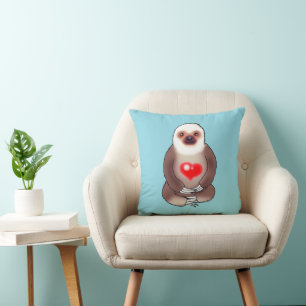 Chill Sloth with Glowing Heart Throw Pillow