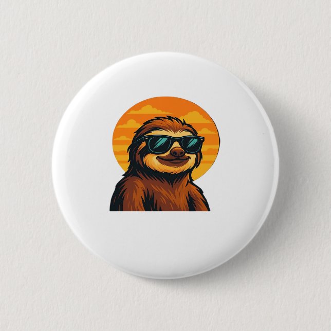 Chill Sloth with Sunglasses - Retro Sunset Vibes C 2 Inch Round Button (Front)