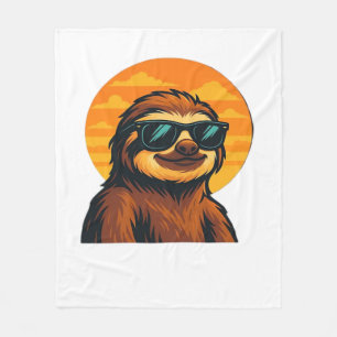 Chill Sloth with Sunglasses - Retro Sunset Vibes C Fleece Blanket