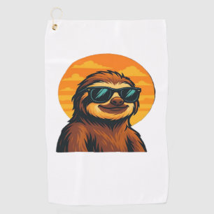 Chill Sloth with Sunglasses - Retro Sunset Vibes C Golf Towel