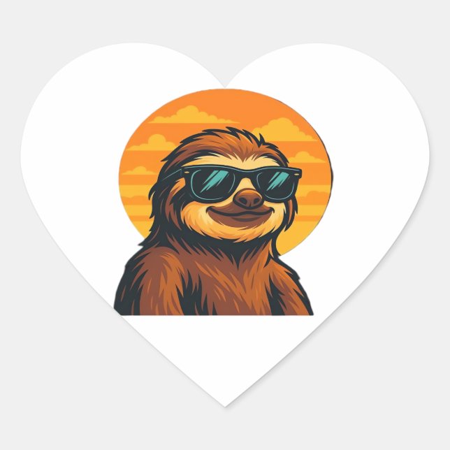 Chill Sloth with Sunglasses - Retro Sunset Vibes C Heart Sticker (Front)