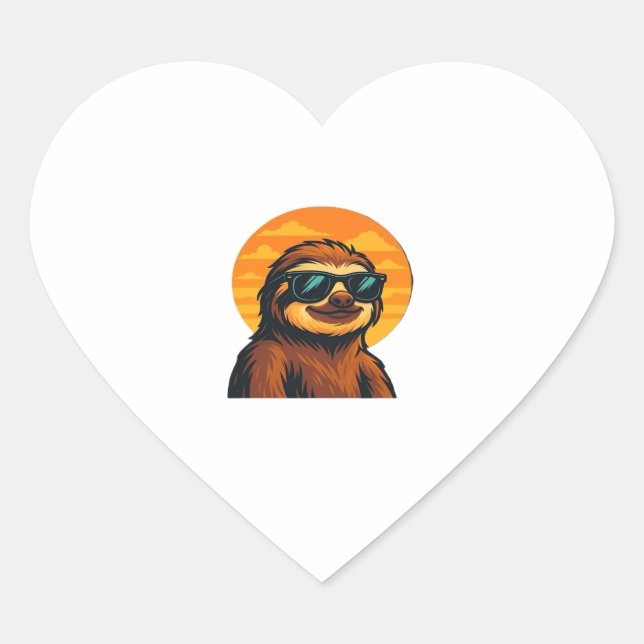 Chill Sloth with Sunglasses - Retro Sunset Vibes C Heart Sticker (Front)