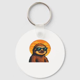Chill Sloth with Sunglasses - Retro Sunset Vibes C Keychain