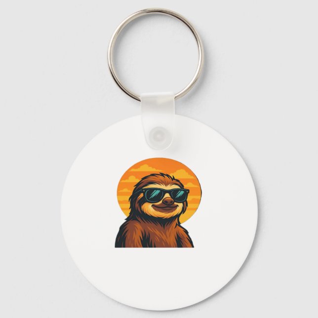 Chill Sloth with Sunglasses - Retro Sunset Vibes C Keychain (Front)
