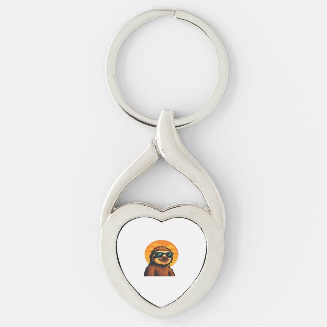 Chill Sloth with Sunglasses - Retro Sunset Vibes C Keychain (Front)