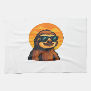 Chill Sloth with Sunglasses - Retro Sunset Vibes C Kitchen Towel