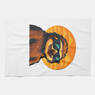 Chill Sloth with Sunglasses - Retro Sunset Vibes C Kitchen Towel