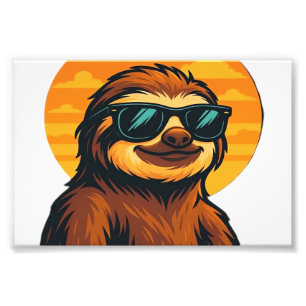 Chill Sloth with Sunglasses - Retro Sunset Vibes C Photo Print