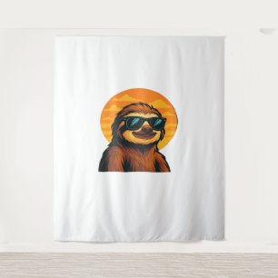 Chill Sloth with Sunglasses - Retro Sunset Vibes C Tapestry