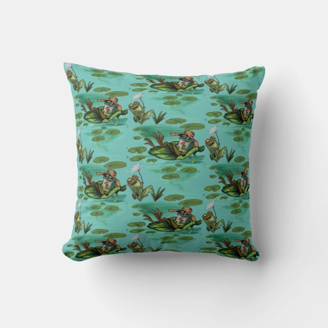 Chill Summer Frogs  Throw Pillow (Front)