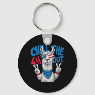 Chill the 4th Out Llama Funny Patriotic Keychain
