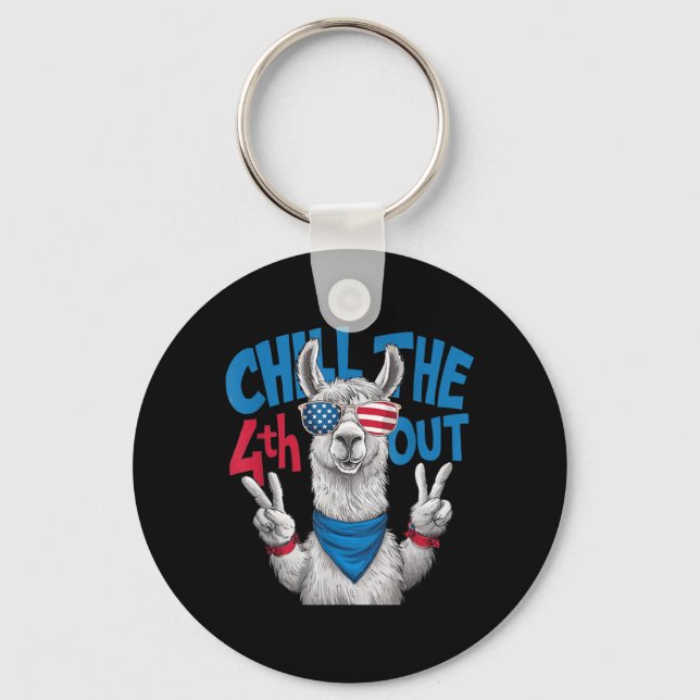 Chill the 4th Out Llama Funny Patriotic Keychain (Front)