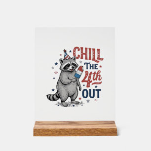 Chill The 4th Out Raccoon Patriotic Shirt Design ( Acrylic Sign