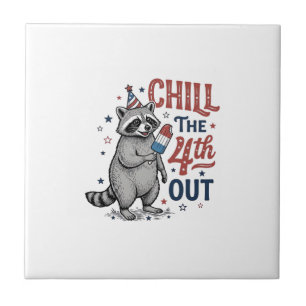 Chill The 4th Out Raccoon Patriotic Shirt Design ( Tile