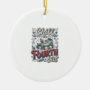 Chill The Fourth Out Alligator Patriotic Shirt Des Ceramic Ornament