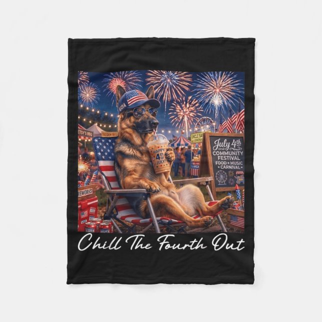 Chill The Fourth Out Funny German Shepherd Coffee Fleece Blanket (Front)