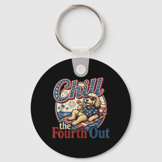 Chill The Fourth Out Funny Goldendoodle Dog Lover Keychain