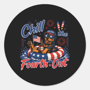 Chill The Fourth Out Funny Rottweiler Patriots Dog Classic Round Sticker