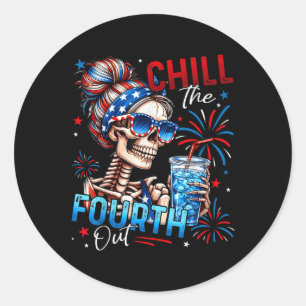 Chill The Fourth Out Funny Skeleton Retro 4th Of J Classic Round Sticker