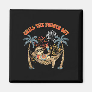 Chill the fourth out funny sloth retro vacation magnet