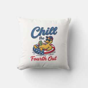 Chill the Fourth Out Patriotic Duck T-Shirt Design Throw Pillow