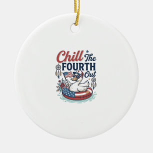 Chill The Fourth Out Patriotic Duck Vector Shirt_1 Ceramic Ornament