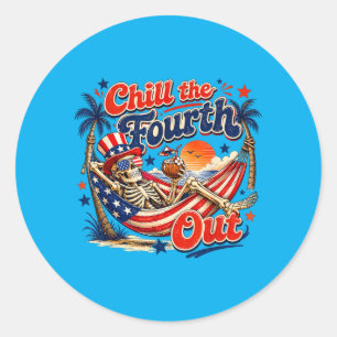 Chill The Fourth Out Patriotic Skeleton Beach Classic Round Sticker