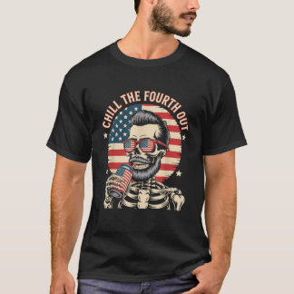 Chill The Fourth Out Patriotic Skeleton USA Flag M T-Shirt