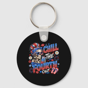 Chill The Fourth Out Skeleton Patriotic Girl Keychain