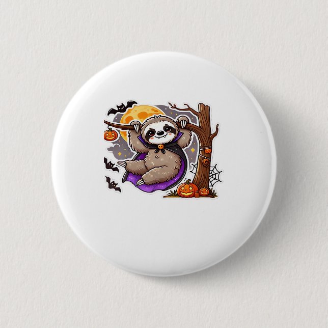 Chill Thrills Halloween Sloth Oversized T-Shirt 2 Inch Round Button (Front)