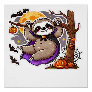 Chill Thrills Halloween Sloth Oversized T-Shirt Poster