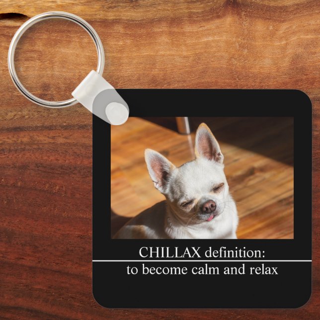Chillax Chihuahua sleepy relaxed tongue out Photo Keychain (Front)
